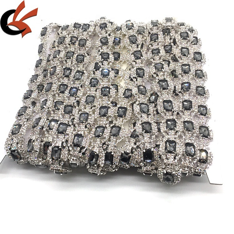 Hot sale handmade jewelry crystal fringe black diamond grey glass rhinestone trimmings for dresses