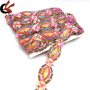 Fashion Garment Decoration Rhinestone Banding Hot Fix Rhinestone Motif Trim Iron On Trimming