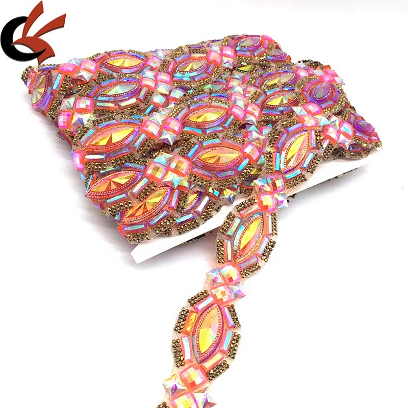 Fashion Garment Decoration Rhinestone Banding Hot Fix Rhinestone Motif Trim Iron On Trimming