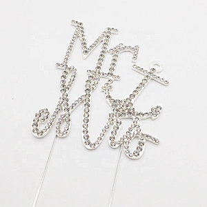 2019 hot sell Mr and Mrs rhinestone metal carved gemstone jewelry cake topper