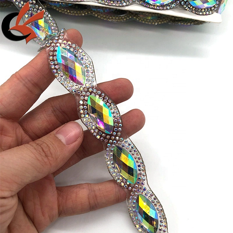 2021 Newest Clear AB crystal iron on trimming hot fix rhinestone tape trimming for Carnival