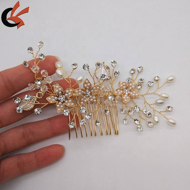 2020 Wedding Supply Ivory Pearl Crystal Rhinestone Handmade Flower Hair Comb