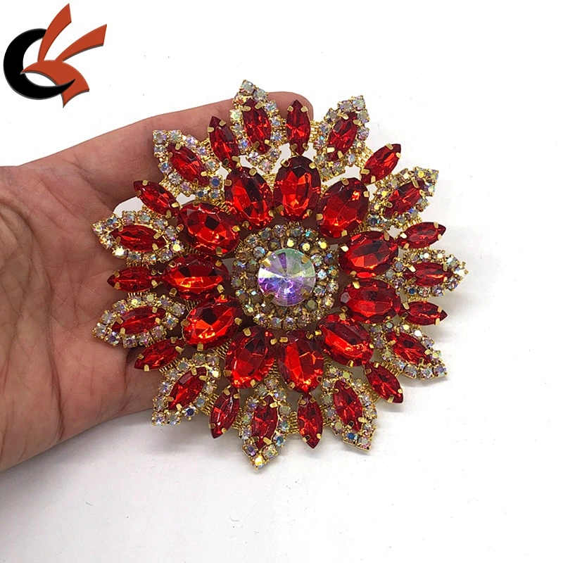 Red Gold Sew on Crystal Rhinestone Applique Embellishment