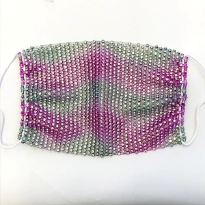 Neon Color Rhinestone Crystal Face Mask Stretch Net Face Veil Club Party Wearing