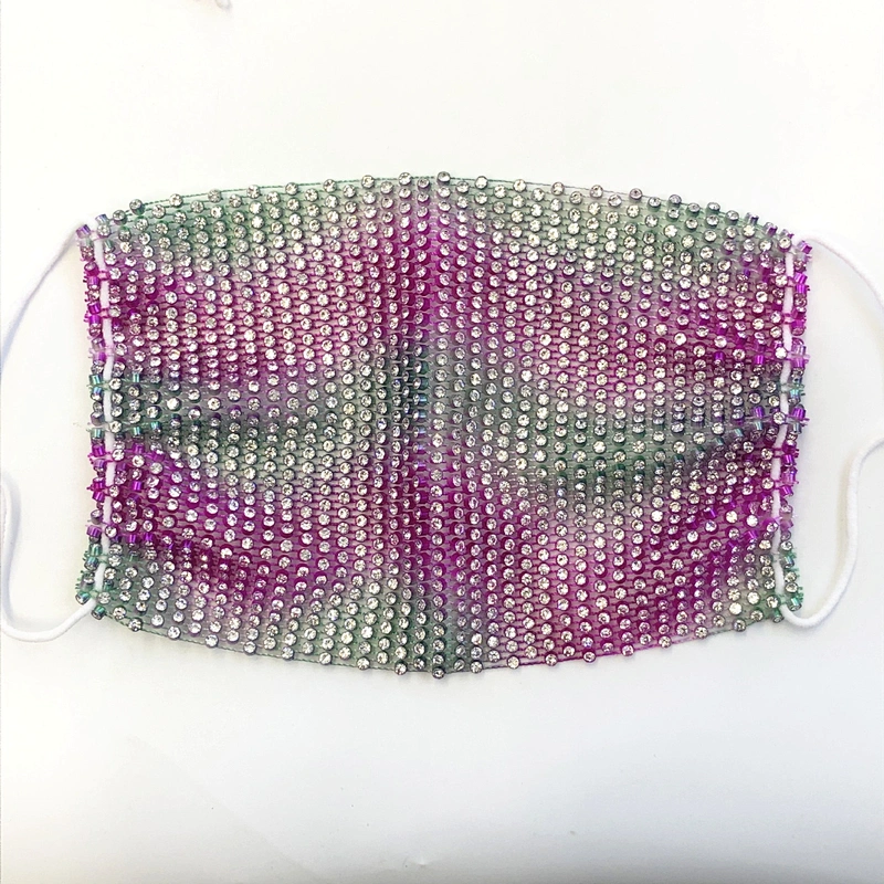 Neon Color Rhinestone Crystal Face Mask Stretch Net Face Veil Club Party Wearing