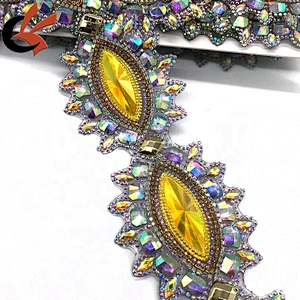 Customization factory wholesale Yellow AB rhinestone hot fix motif apparel trimming