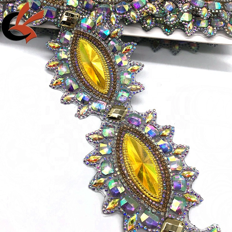 Customization factory wholesale Yellow AB rhinestone hot fix motif apparel trimming
