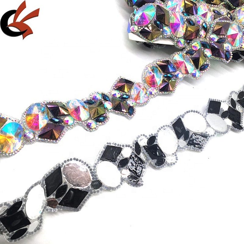 Custom by yard assorted resin colors iron on resin beaded banding rhinestone trim for decoration