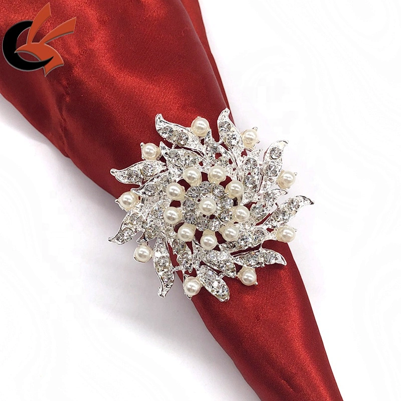 Pearl and rhinestone flower Shaped Napkin Rings Wedding Napkin Holders