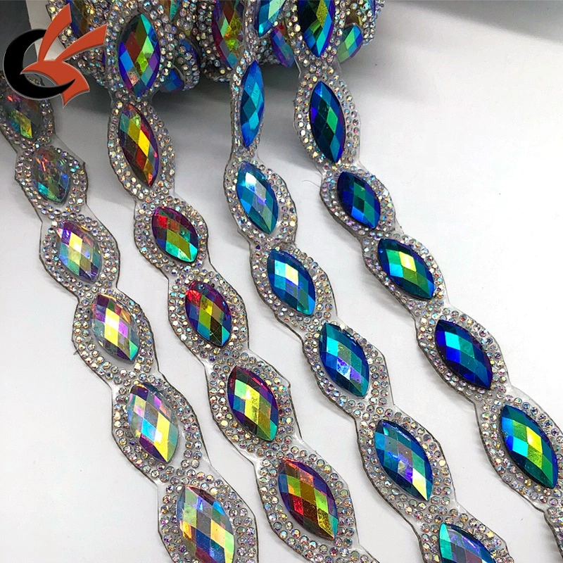 Customized fancy hot fix rhinestone trimming for costume decoration