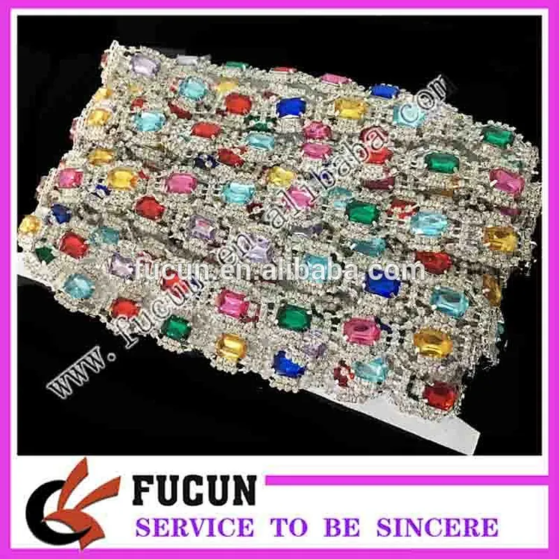 Top quality shinning Colorful beaded rhinestone bridal trimmings chain