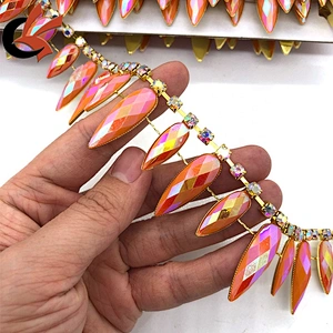 Wholesale sparkling orange AB coating resin rhinestone fringe trimming