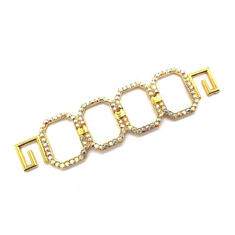 Gold Square Ring Metal Clasp Buckle Crystal Bikini Connector Sew On For Swimwear Suits