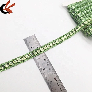 Hotfix Resin Rhinestones Chain Trim Crystal Fabric Green Stone Simple Design Hot Fix Rhinestone Ribbon Tape