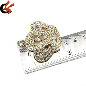 wholesale diamond rhinestone crystal brooch buttons with gold metal crown with loops