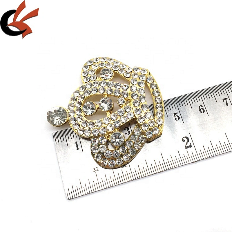 wholesale diamond rhinestone crystal brooch buttons with gold metal crown with loops