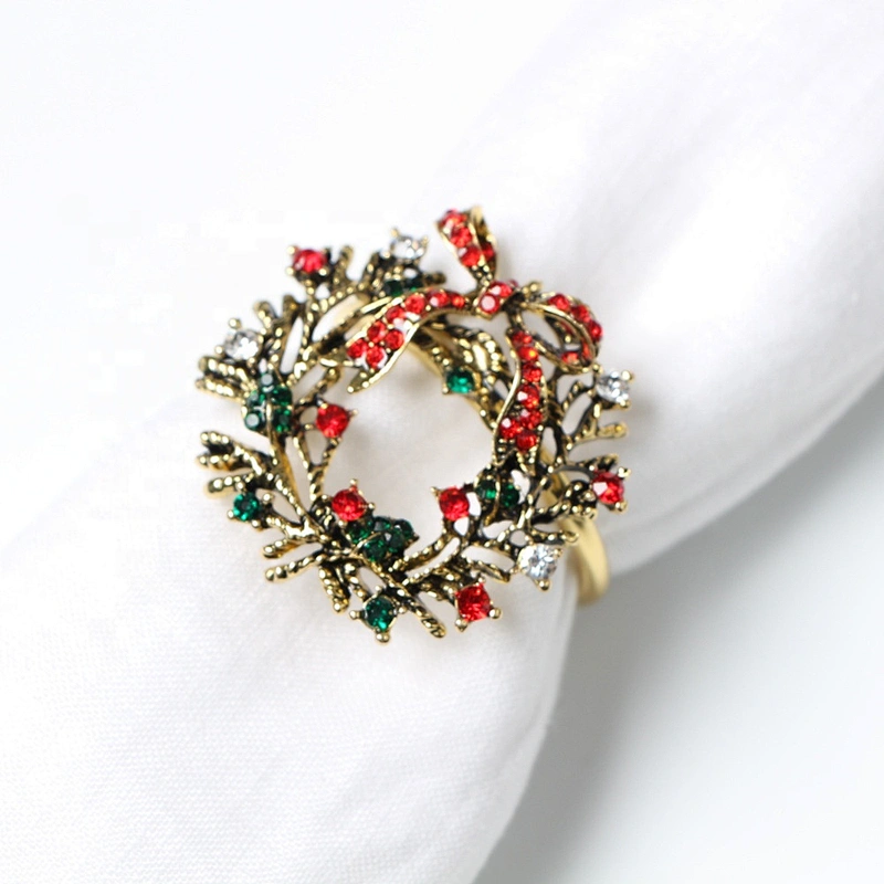 Factory wholesale bulk cheap price Christmas dinner decoration Xmas jeweled wreath napkin ring