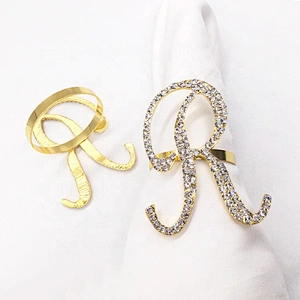 Custom Name Wholesale Wedding Rhinestone Czech Diamond Initial Alphabet Gold Napkin Ring