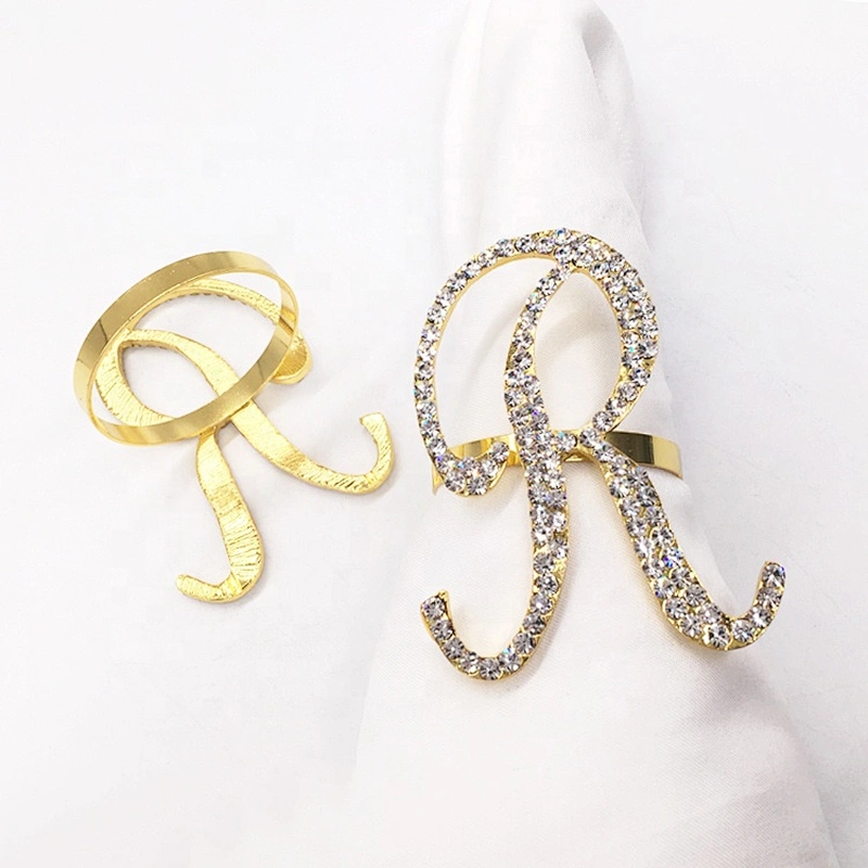 Custom Name Wholesale Wedding Rhinestone Czech Diamond Initial Alphabet Gold Napkin Ring