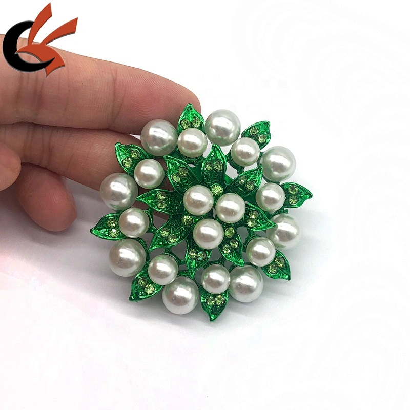 2021 New Green color metal base pearl rhinestone brooches for decoration