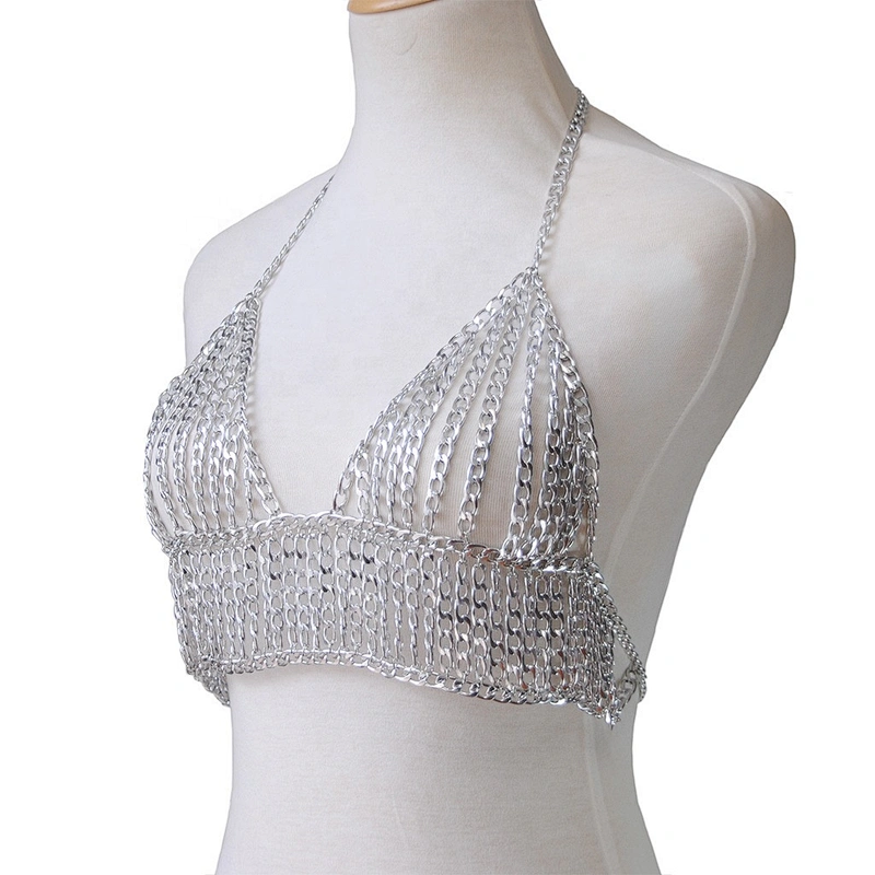 Fashionable trendy chunky statement clothing decorative stainless metal chain sexy open bikini body chain