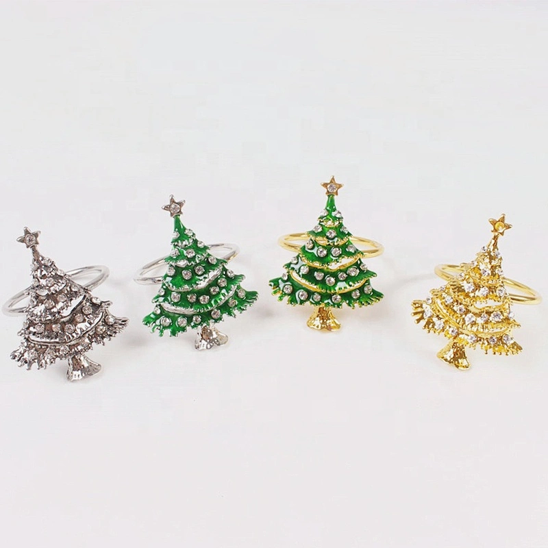 Cheap price hot sale statement enamel gold style christmas trees napkin ring