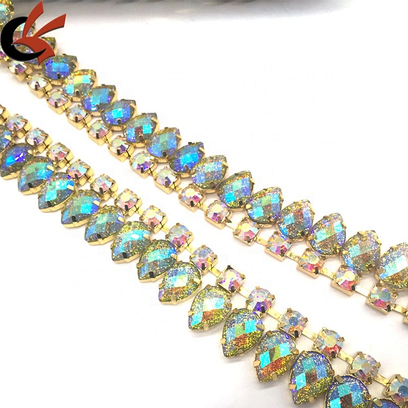 Wholesale Handmade Glitter Waterdrop Wedding Rhinestone Trim Appliques Dancer Trims Sash For Carnival