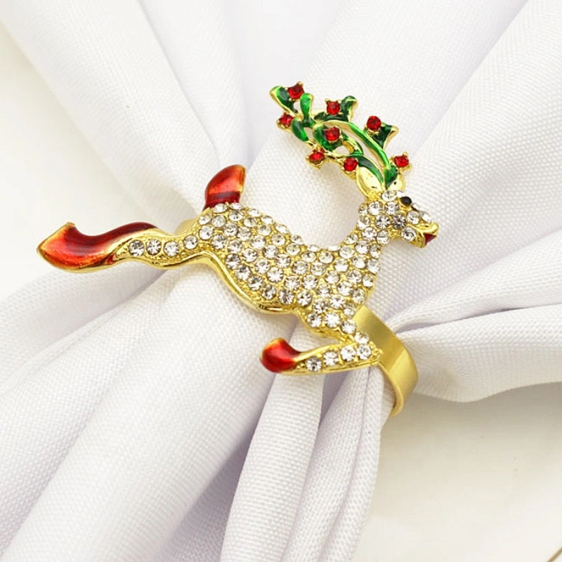 Wholesale Custom Christmas Table Decor Crystal Reinbeer Napkin Ring