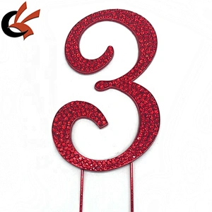 Birthday Cake topper shining red base light siam crystal rhinestone cake pin topper