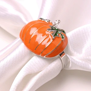 wholesale wedding Christmas dinner accessories gold orange enamel metal disposable pumpkin shaped napkin holder ring