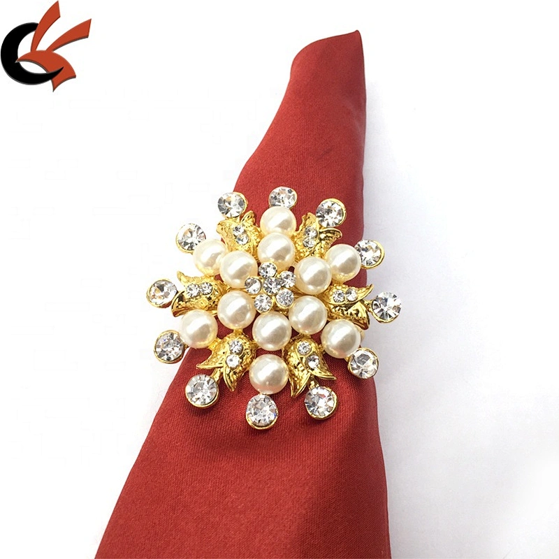 Gold alloy metal charm jewelry accessories rhinestone cheap wholesale pearl napkin ring