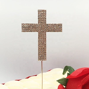 2020 fashion Small Rhinestone Cross Baptism Christening Communion Cake Topper