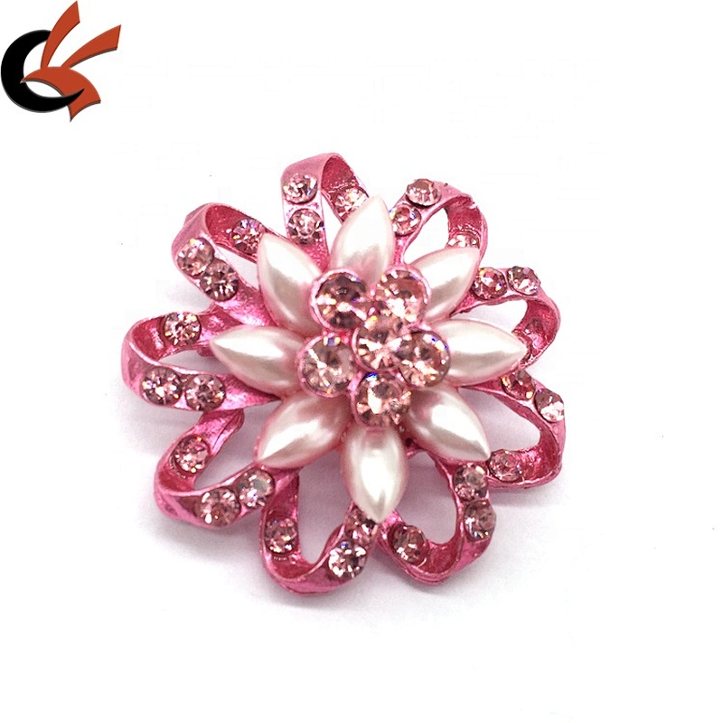 Custom Newest Color Metal Base Plating Rhinestone Fashion Women Crystal Rhinestone Pink Brooch Pin