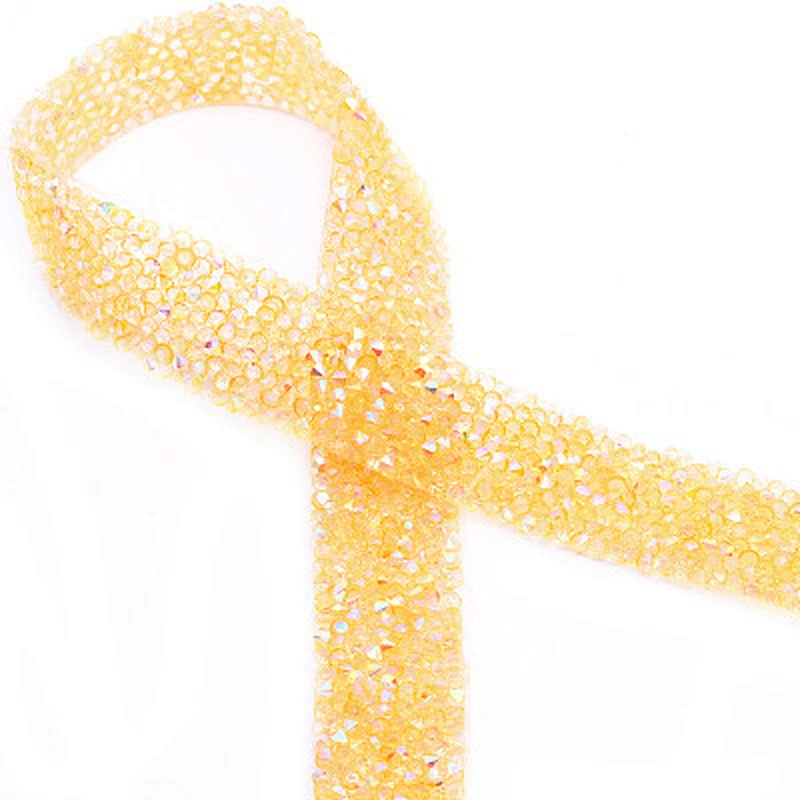 Cheap wholesale colorful hot fix resin rhinestone chain fabric trim for wedding dress decoration