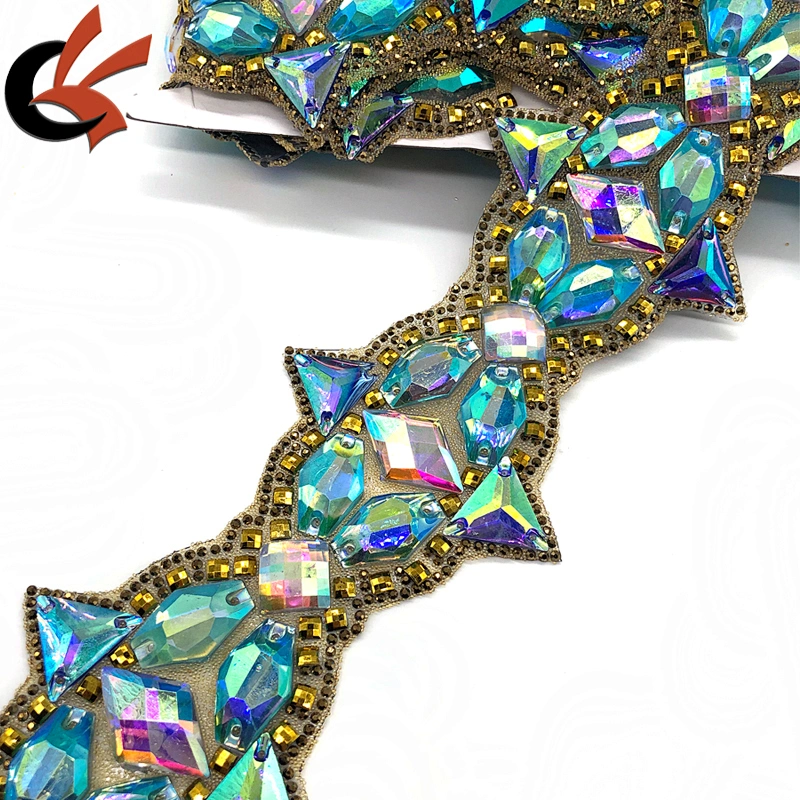 Factory customized heat transfer rhinestone trims iron on diamante waist trimming