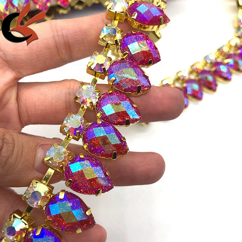 wholesale glisten red AB glitter resin rhinestone chain trimming