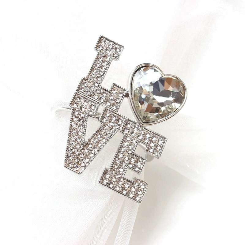 new product wholesale custom reusable one LOVE diamond napkin ring for weddings