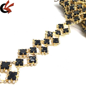 Trim rhinestone garment decorative wholesale square rhinestone net trims black beaded trimming