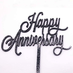 Happy Anniversary Black Glitter Acrylic Cake Topper Suppliers