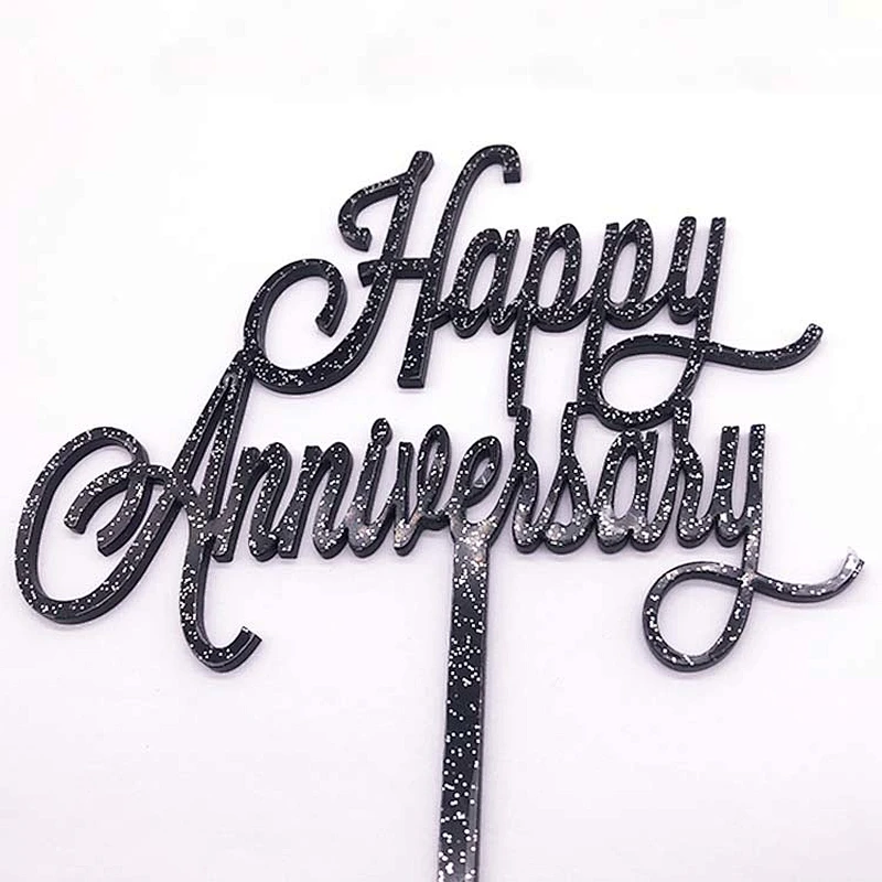 Happy Anniversary Black Glitter Acrylic Cake Topper Suppliers