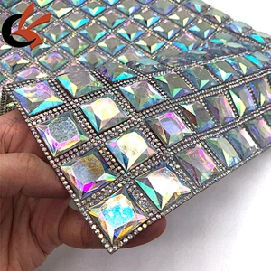 Wholesale shining clear AB crystal hot fix rhinestone mesh sheet