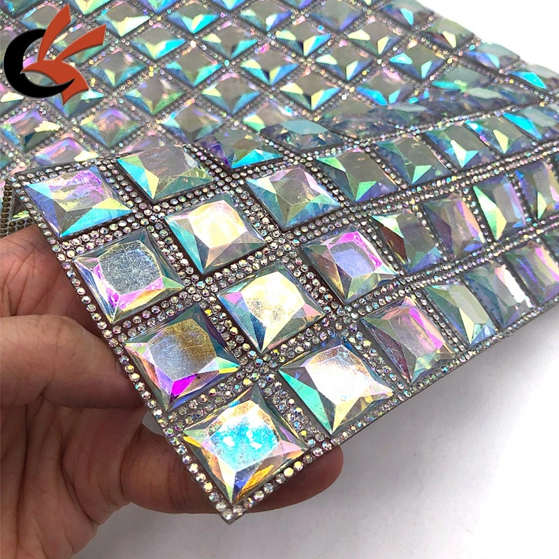 Wholesale shining clear AB crystal hot fix rhinestone mesh sheet