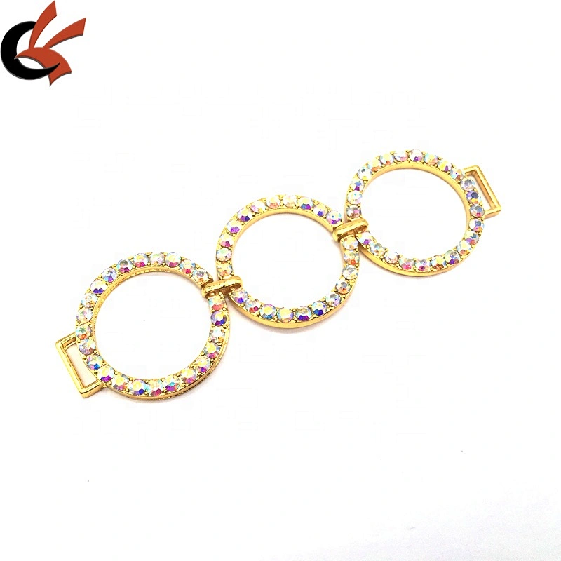 Hot Sale New Fashion Rhinestone Gold Plated Three Circles Metal Accessories Bikini Connector