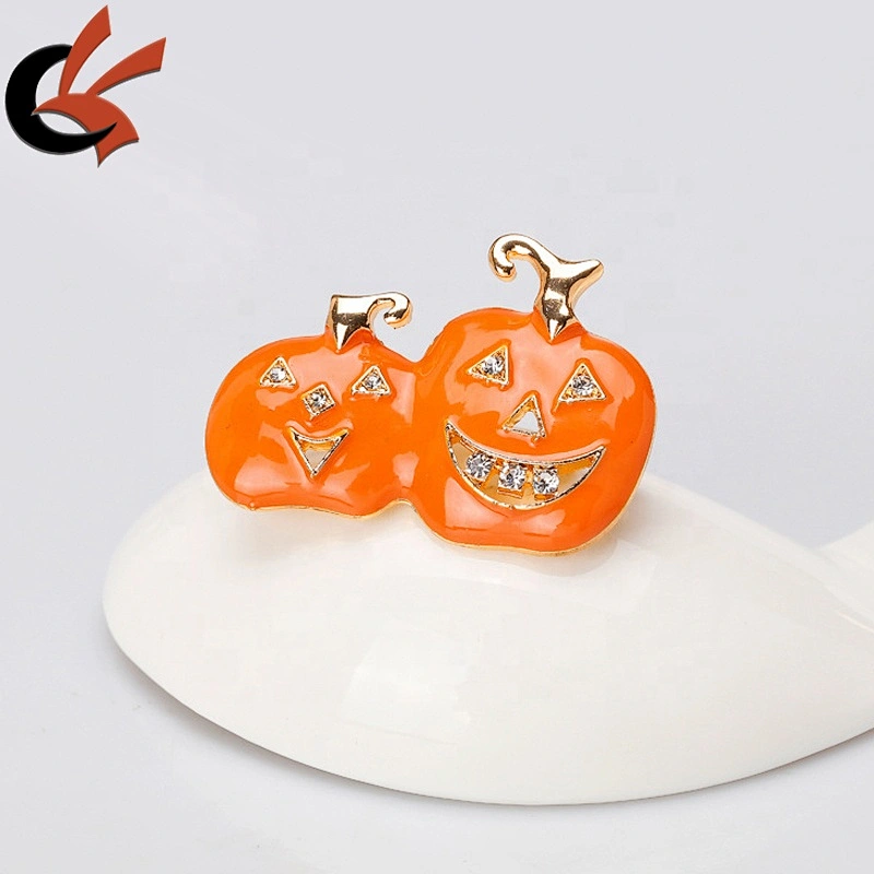 Hot sale Halloween decoration enamel pumpkin crystal rhinestone brooch pins