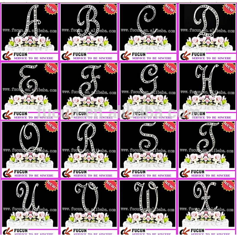 Crystal diamond monogram rhinestone cake toppers for wedding souvenir wholesale
