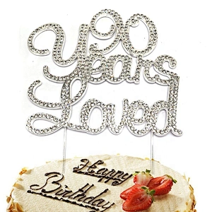 Any Age Available 90 Years Loved Birthday Celebration Decoration Rhinestone Cake Topper