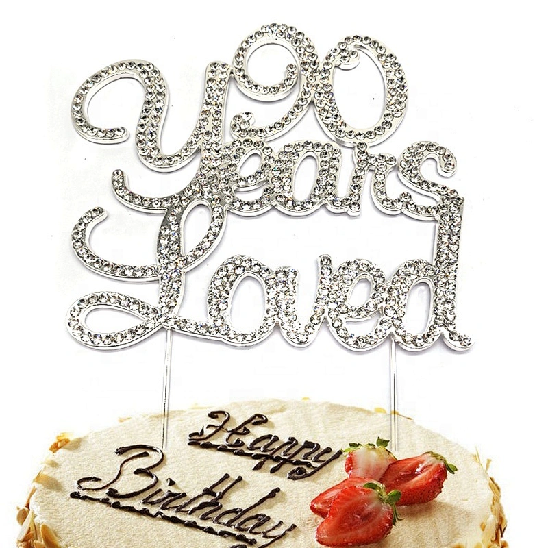 Any Age Available 90 Years Loved Birthday Celebration Decoration Rhinestone Cake Topper