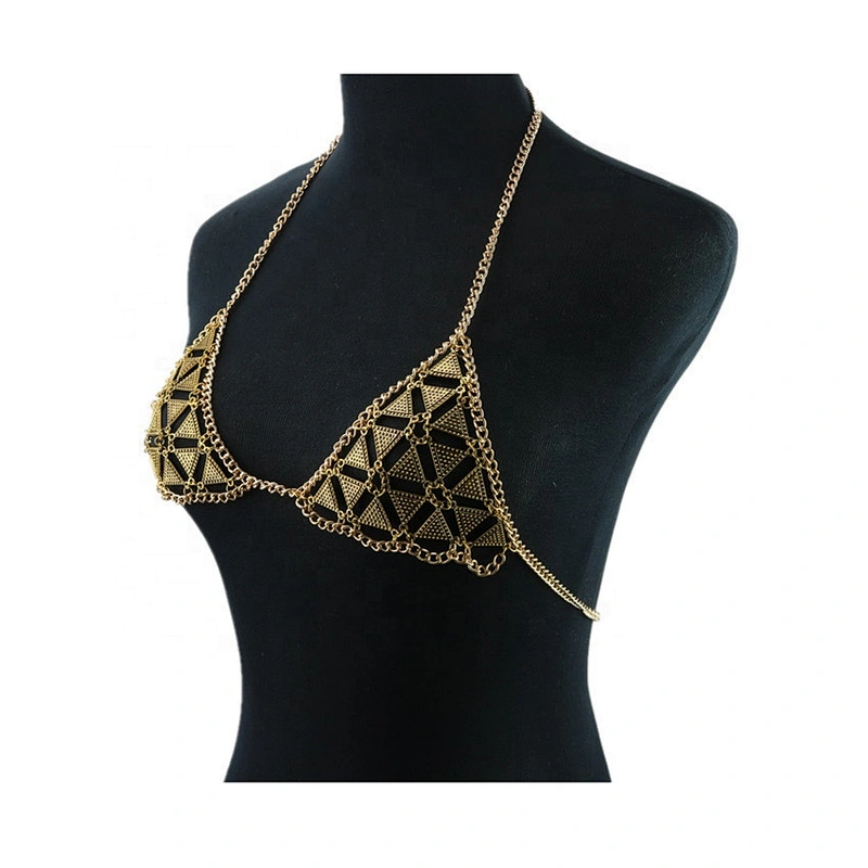 Stitching personality bikini accessories hollow geometric triangle halter metal bikini bra body chain