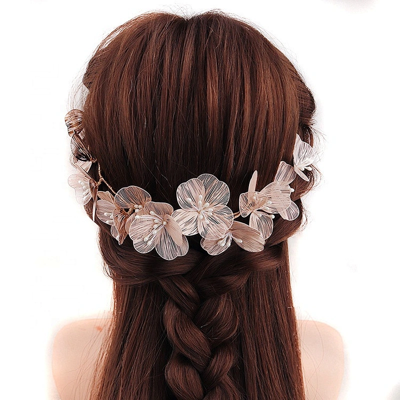 Korean Handmade Rose Gold Flower Set Hair Hairband Wedding hair Accessories