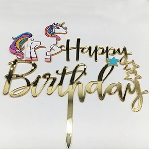 new product ideas 2021 3D Art Painting mirror gold unicorn party cake decoration acrylic cake topper